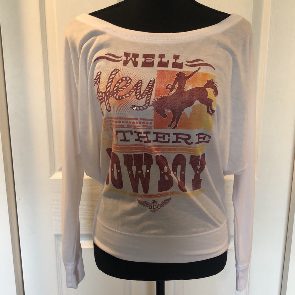Well Hey There Cowboy! Bella Cowgirl Dolman Top Adorned w/Gemstones Small NWOT